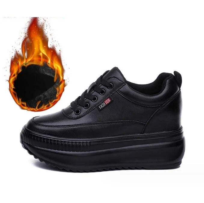 Genuine 8CM Leather Chunky Sneakers