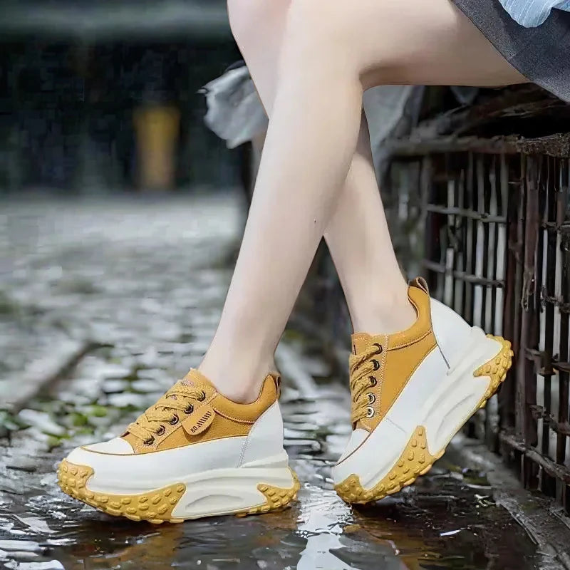 Genuine Leather Wedge Sneakers