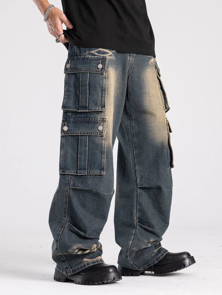Washed Multi Pockets Vintage Baggy Jeans