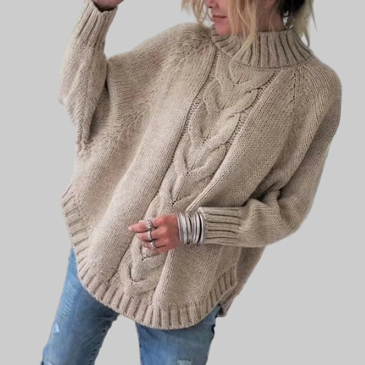 Retro Loose Fit High Neck Cable Sweater