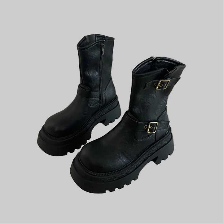 Punk Style Autumn Winter Ankle Boots with Belt Buckle