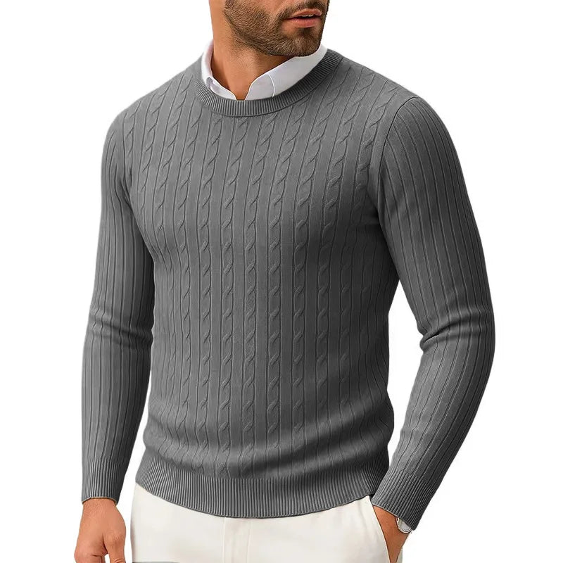 Lightweight Slim Fit Crewneck Cable Knit Sweater
