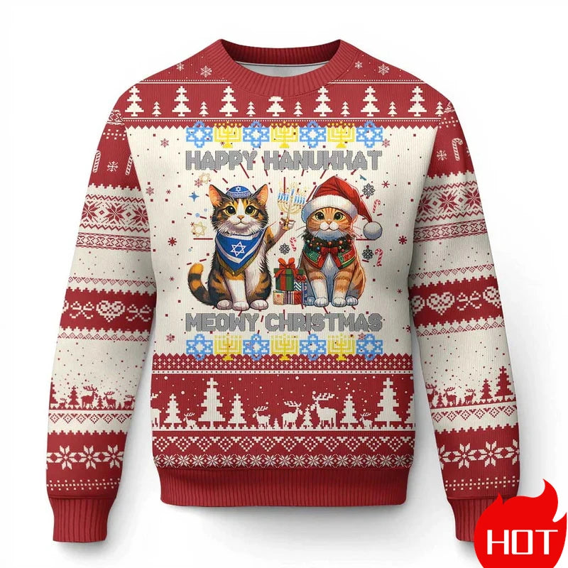 Humorous Santa Cat Graphic Ugly Christmas Sweater