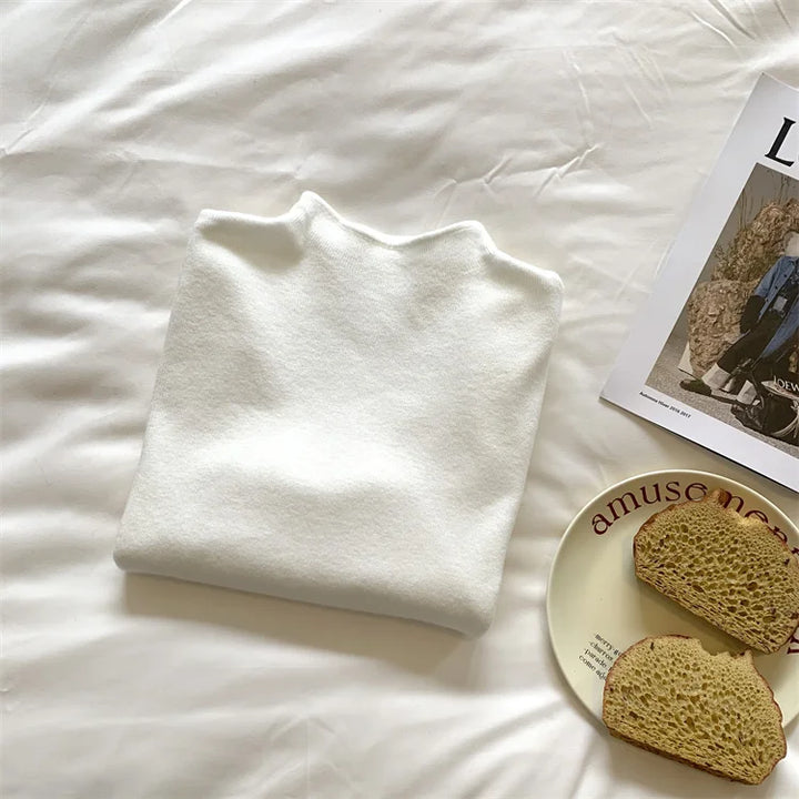 Knitted Solid Half Turtleneck Sweater Pullover