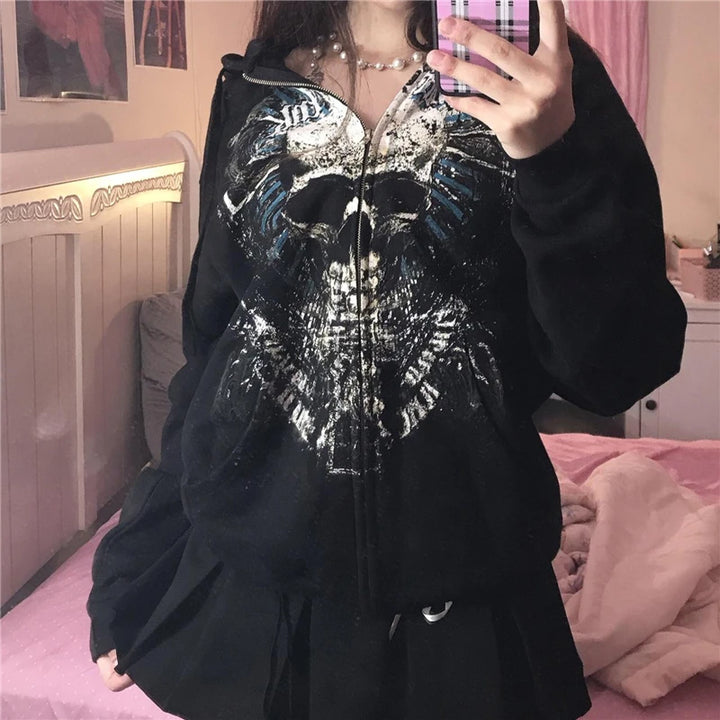 2000s Gothic Fairy Grunge Skull Graphic Oversized Hoodie