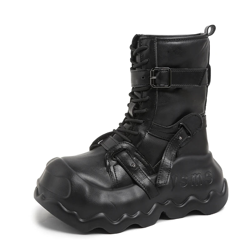 Gothic Platform Punk Wedge Boots with Buckle