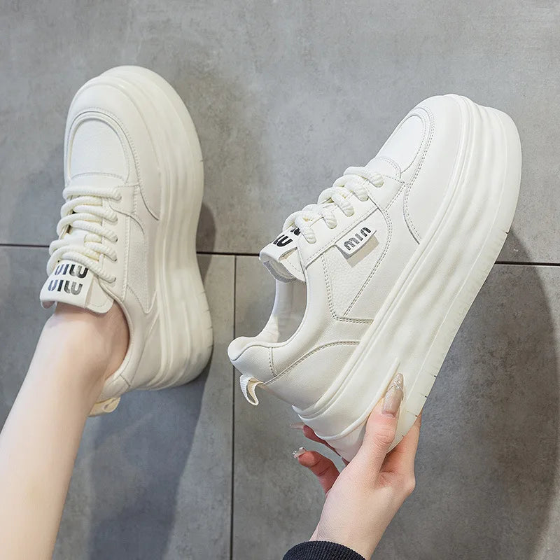 Genuine Leather Cloth Suede Chunky Platform Sneakers