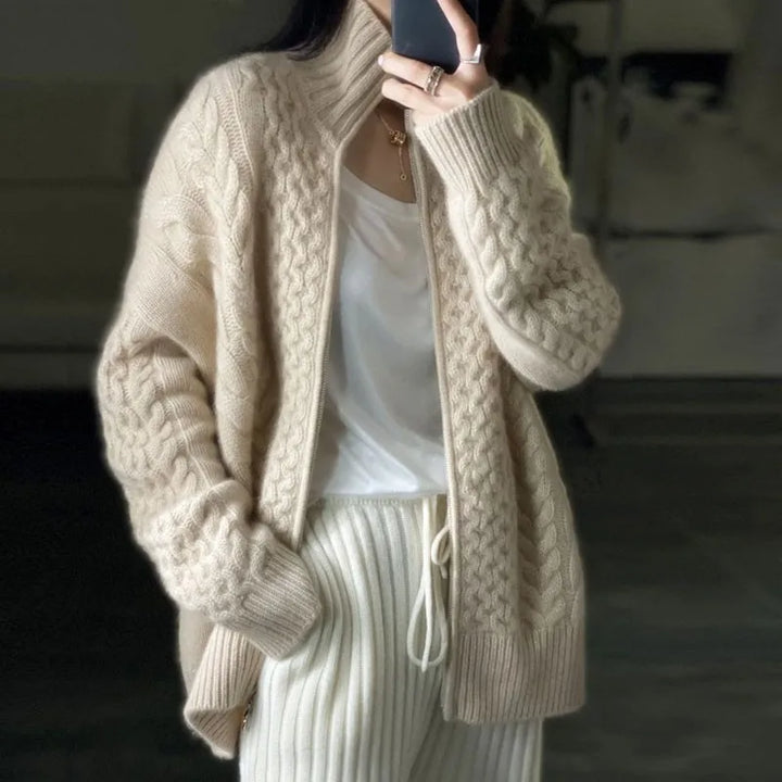 Thick Turtleneck Wool Cashmere Cardigan
