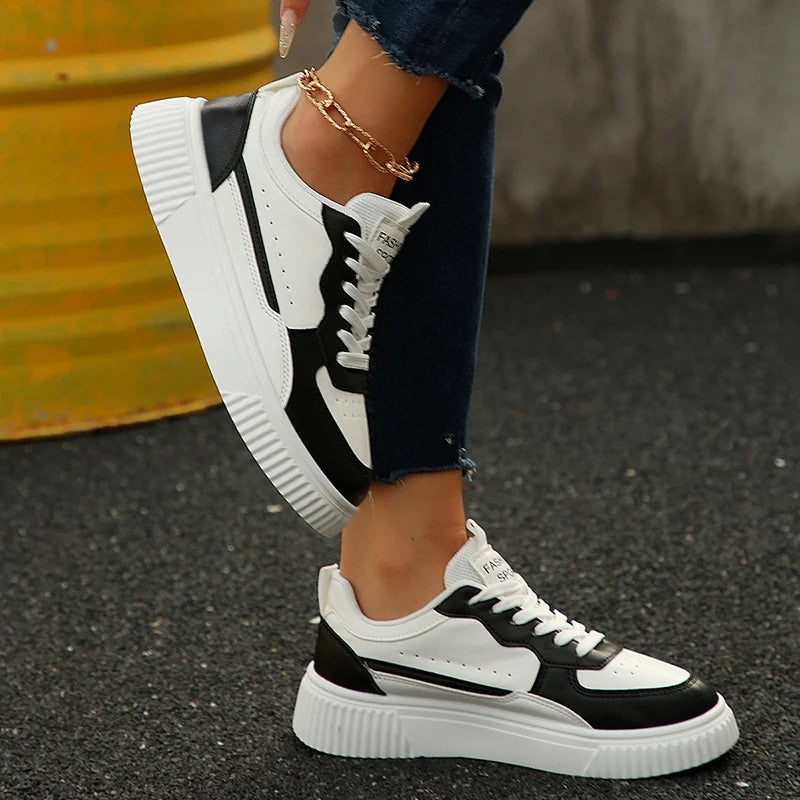 Lace-Up Vulcanized PU Leather Sneakers