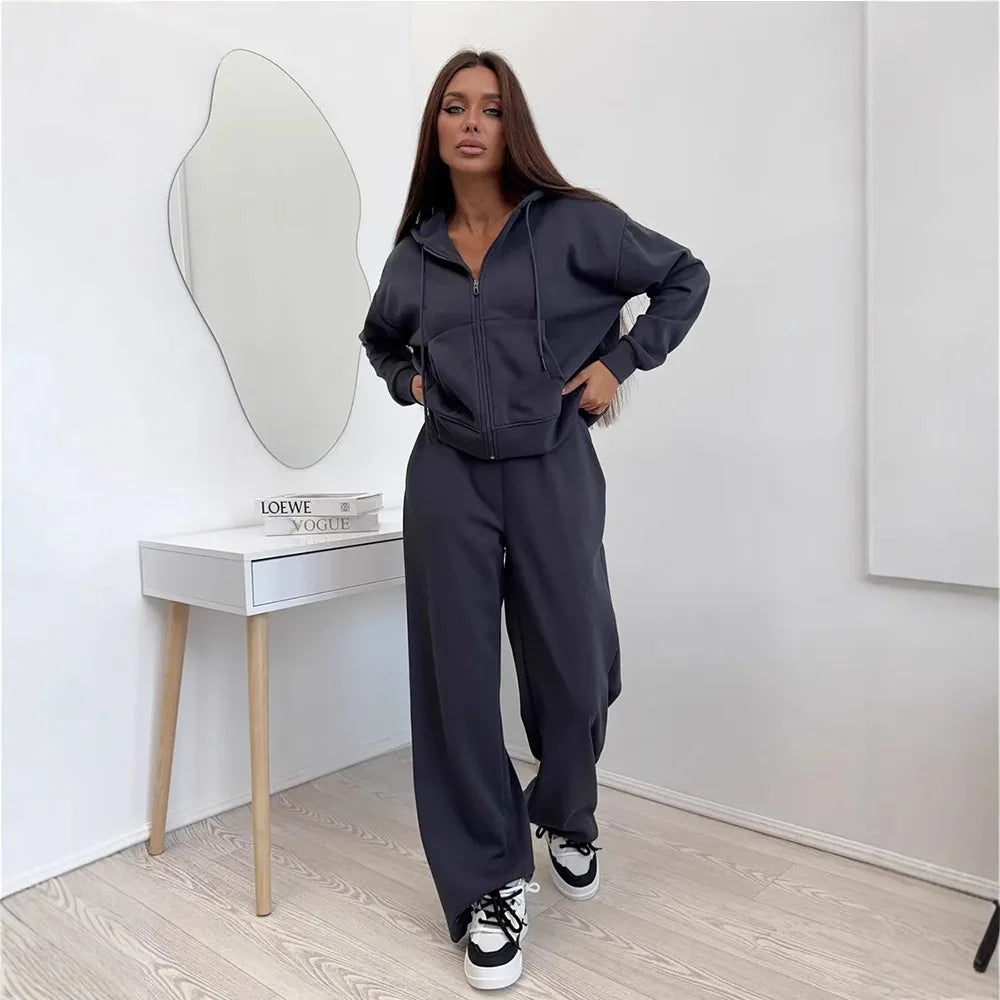 Casual Hooded Cardigan Two-Piece Set