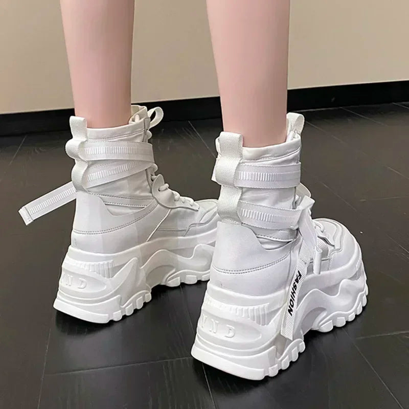 Chunky Thick Sole Lace Up Platform Ankle Boots