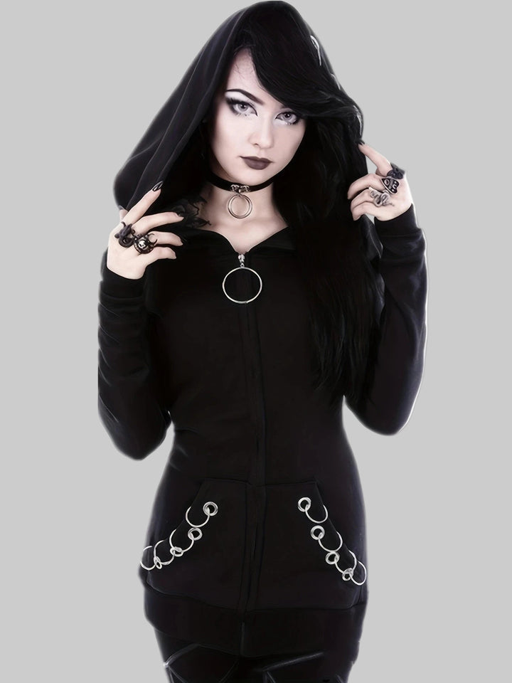 Gothic Punk Full-Zip Hooded Sweatshirt