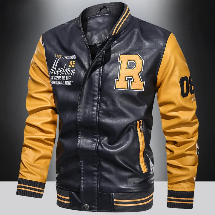 CB American baseball collar PU Leather jacket