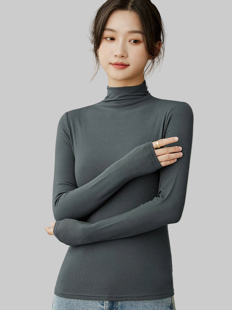 Slim Fit Half Turtleneck Modal Long Sleeve Top
