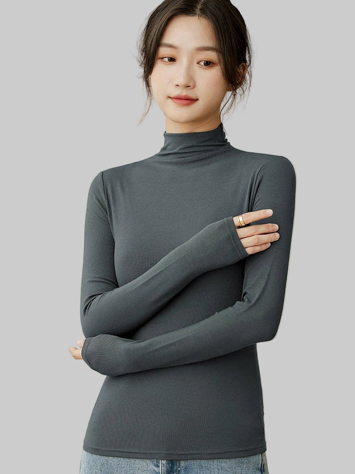 Slim Fit Half Turtleneck Modal Long Sleeve Top