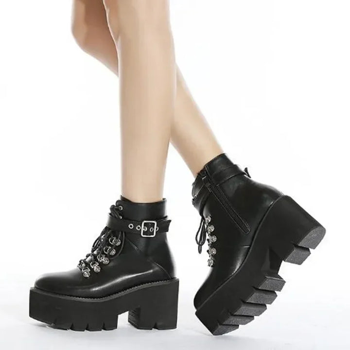 Chunky Heeled Punk Goth Ankle Motorcycle Boots