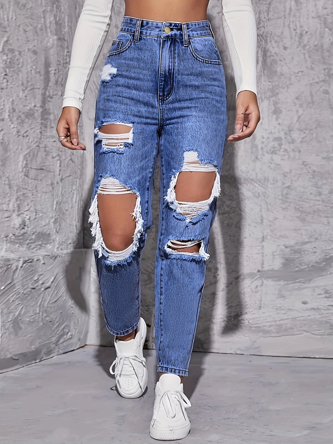 American Retro  High Waist Perforated Jeans