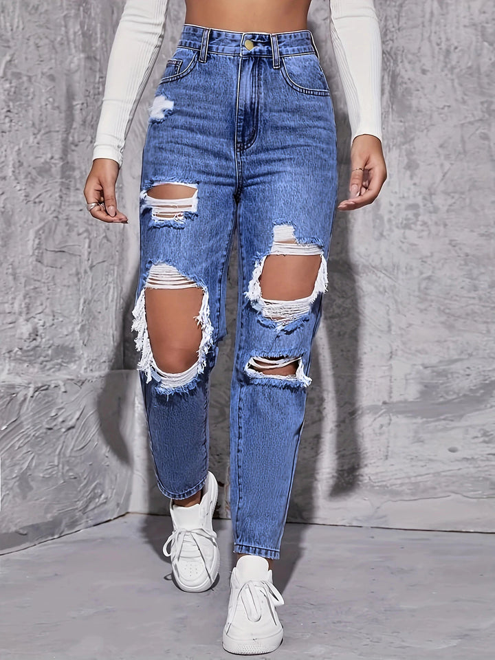 American Retro  High Waist Perforated Jeans