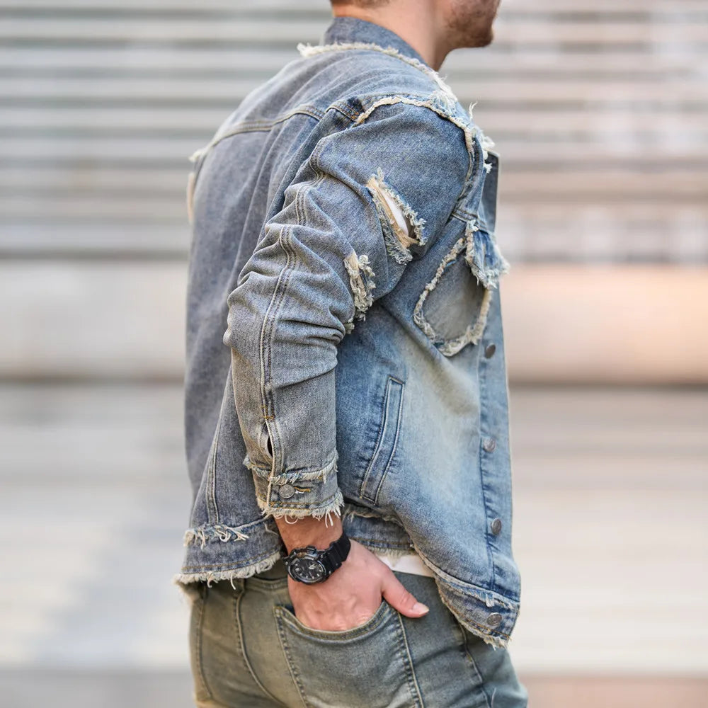 Ripped Slim Denim Streetwear  Jacket