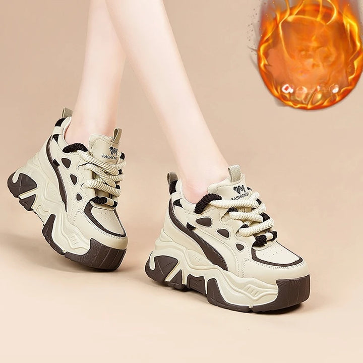 Genuine Leather Microfiber Chunky Sneakers