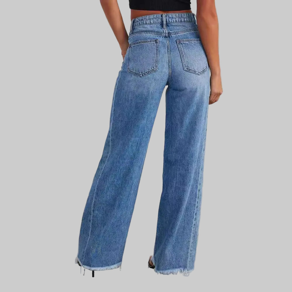 Elegant Spliced Floor Length High Waisted Jeans