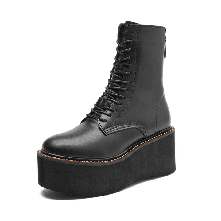 Genuine Leather High Heel Platform Winter Ankle Boots