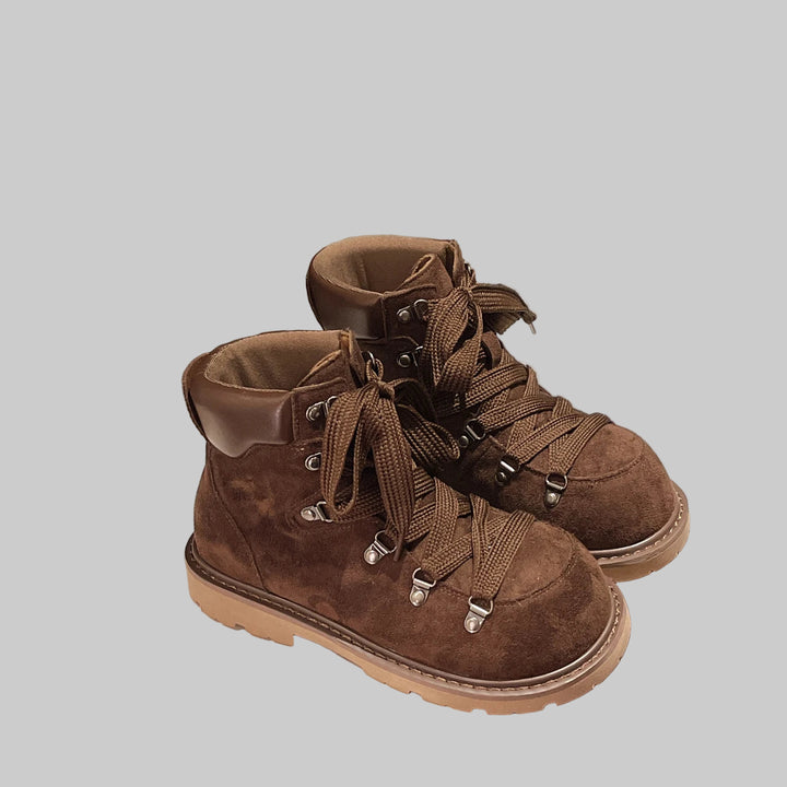 Lace Up Suede Western Platform Boots