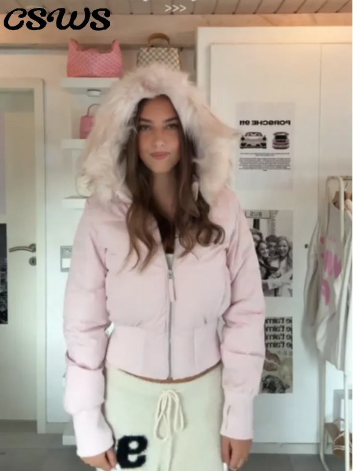 Hooded Fur Elegant  wool coat