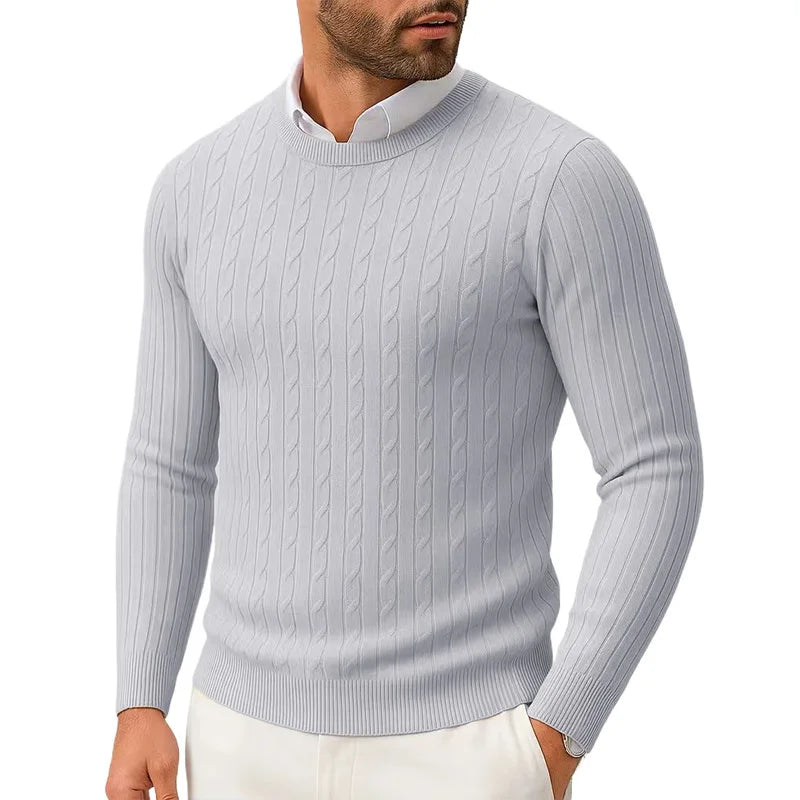 Lightweight Slim Fit Crewneck Cable Knit Sweater