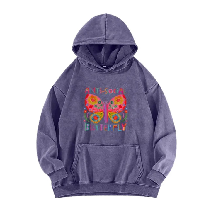 Pure Cotton Color Smudge Butterfly Graphic Print Hoodies