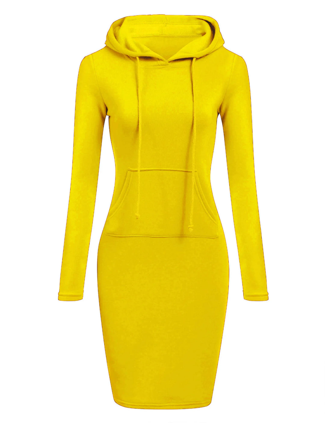 Solid Color Hooded Long-Sleeve Dress