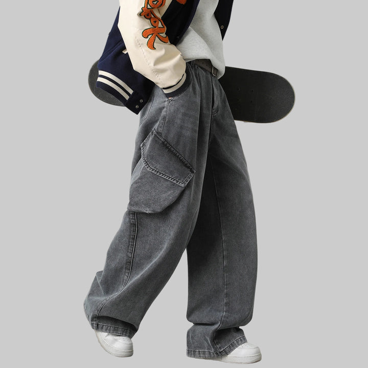 Distressed Retro Cargo 3D Side Pockets Baggy Jeans