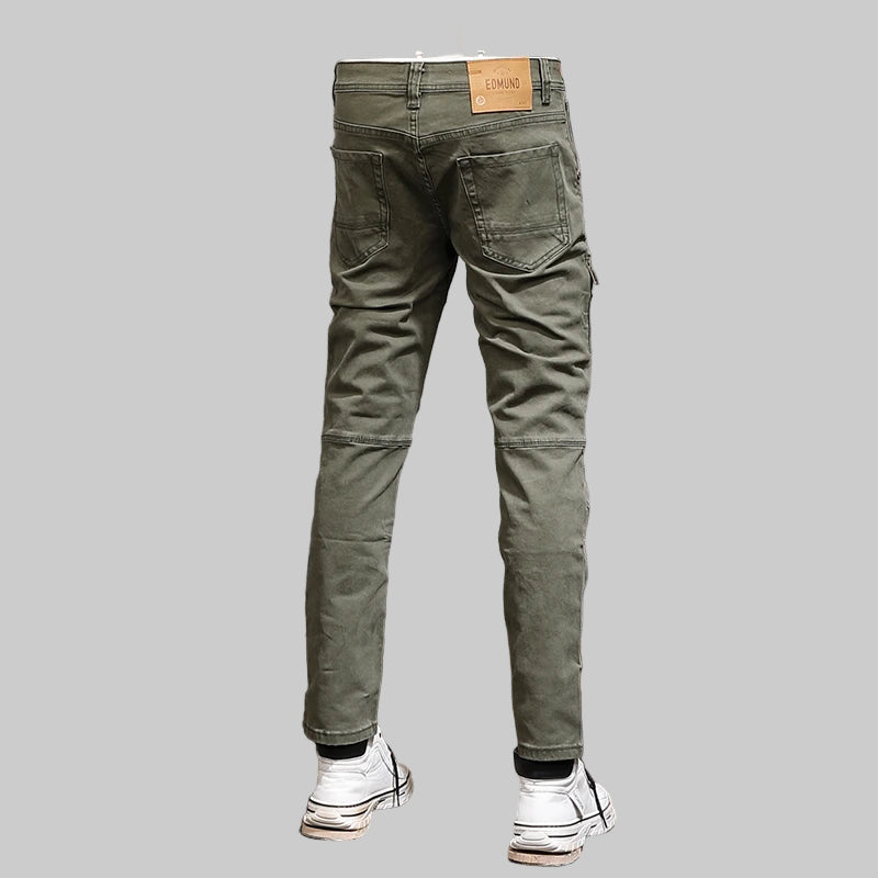 Designer Spliced Stretch Slim Fit Cargo Pants