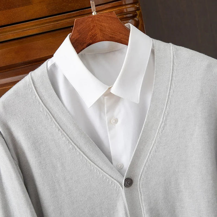 Classic V-Neck Solid Color Sweater Cardigan