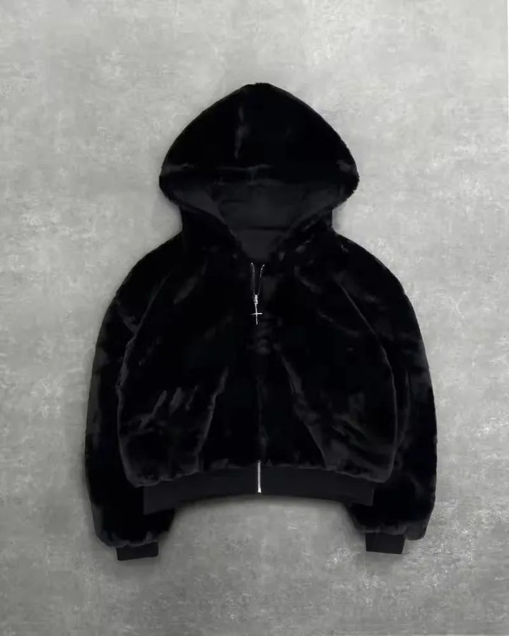 Y2k Gothic leopard print double-sided oversized hoodie