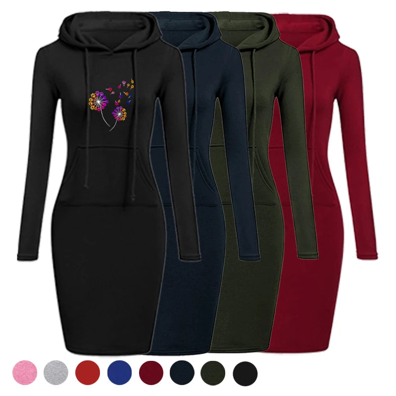 Trendy Midi Hooded Slim Fit Solid Color Dress