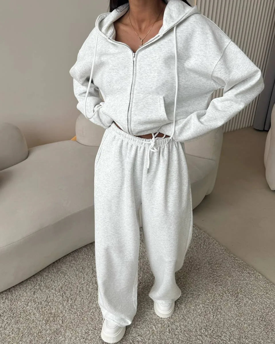 Casual Hooded Cardigan Two-Piece Set