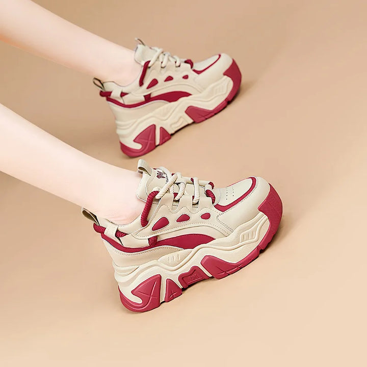 Genuine Leather Microfiber Chunky Sneakers