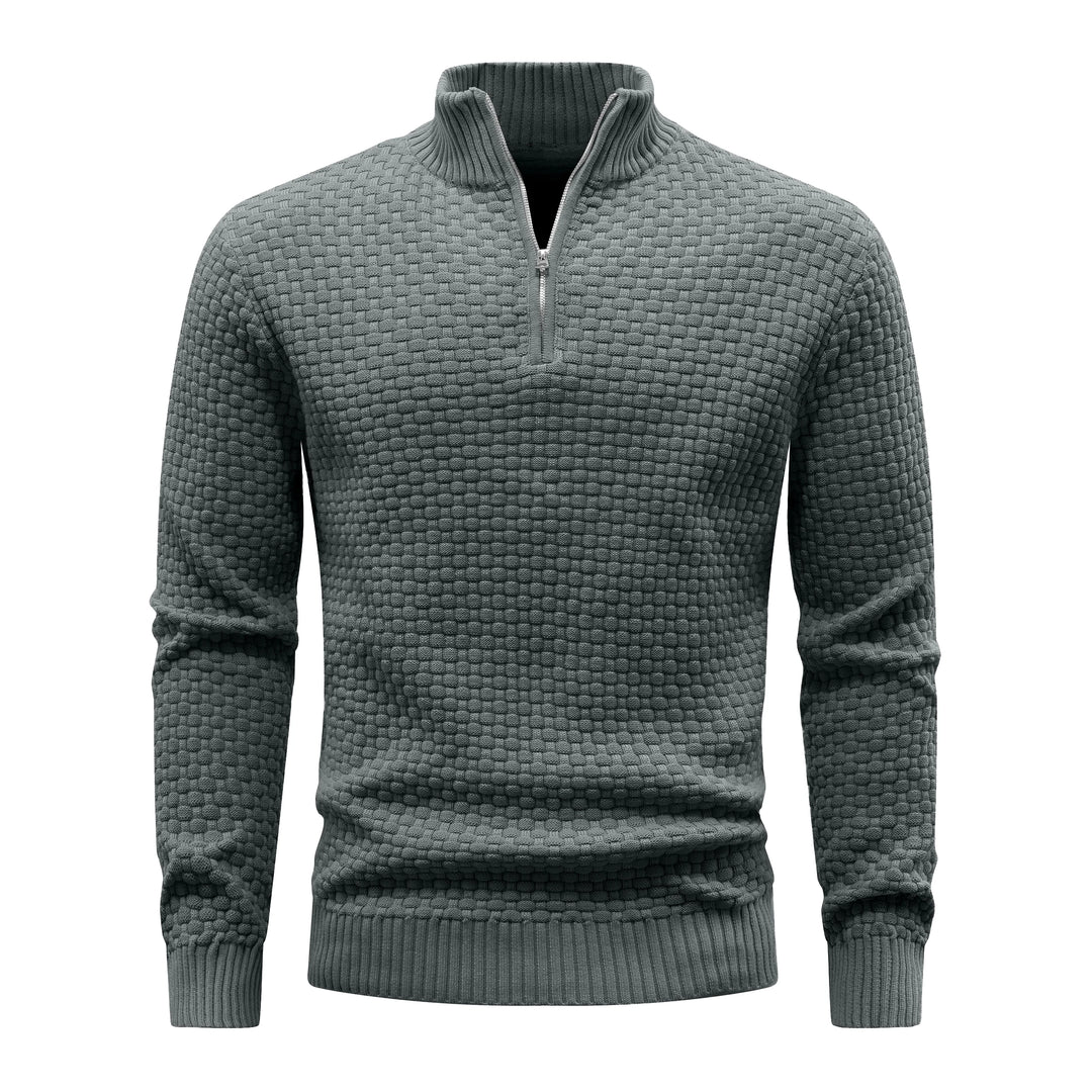 Winter Soft Waffle Knit Warm Zip-Up Sweater