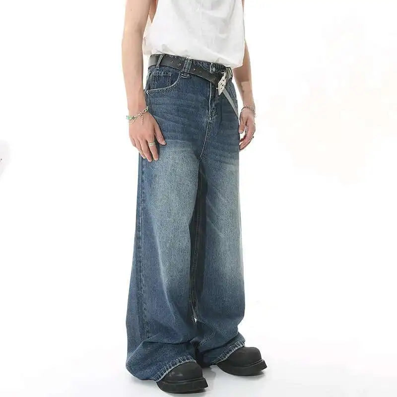 Gradient Washed Denim Pants with Metal Ring Design