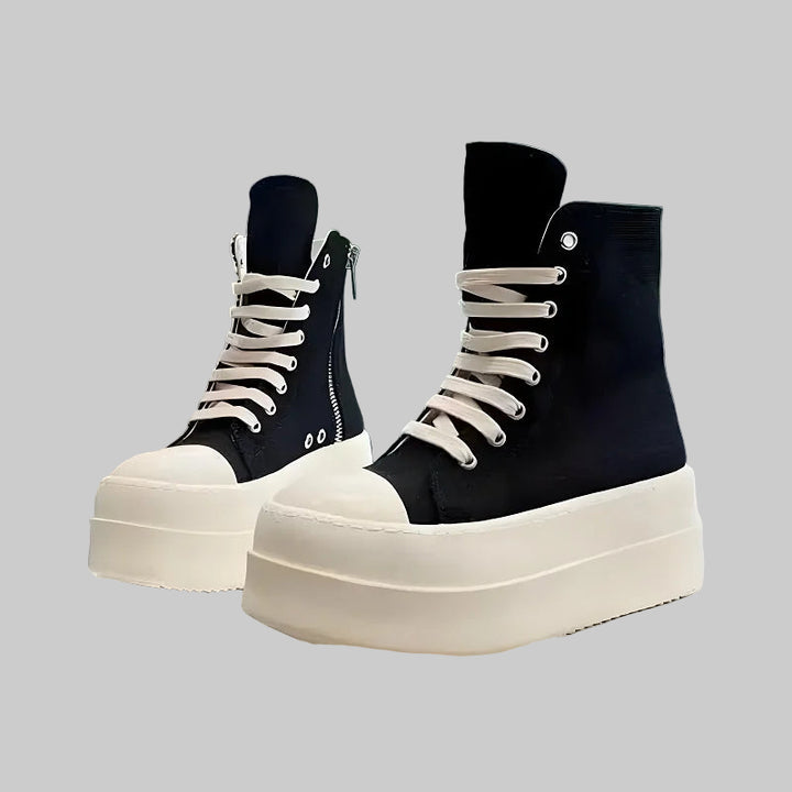 High-Top Lace-Up Canvas Platform Ankle Boots