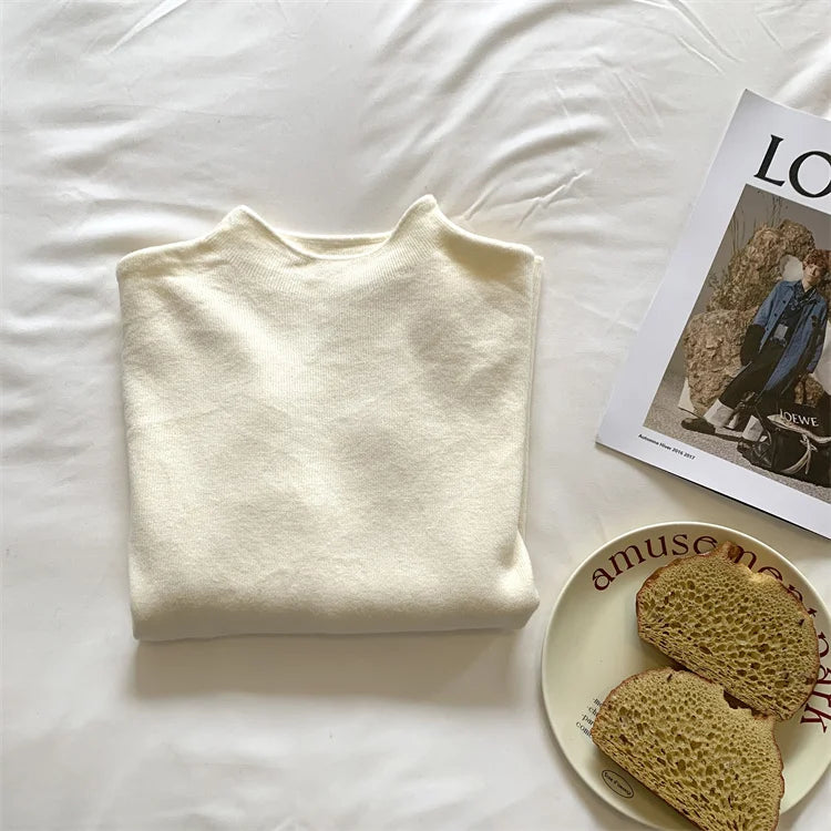 Knitted Solid Half Turtleneck Sweater Pullover