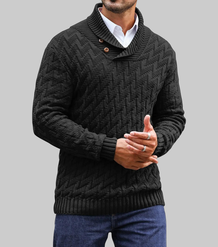 Shawl Collar Cable Knit Sweater
