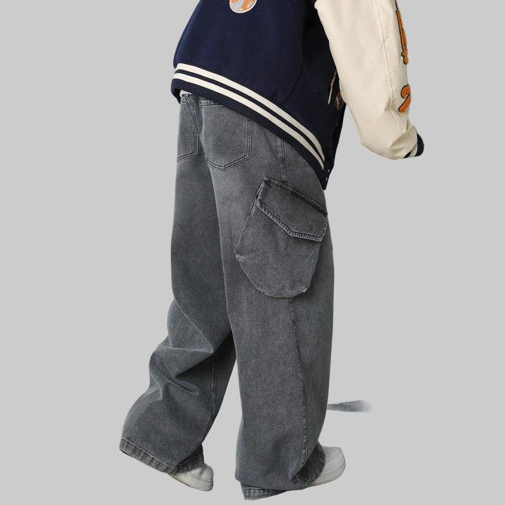Distressed Retro Cargo 3D Side Pockets Baggy Jeans