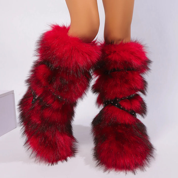 Y2K-Inspired Faux Fur Over-the-Knee Snow Boots