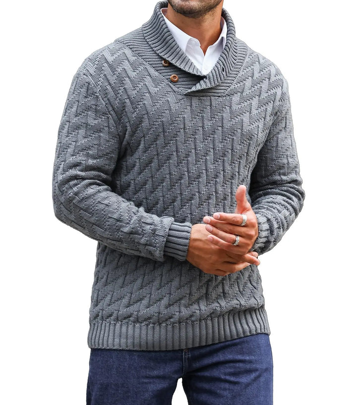 Shawl Collar Cable Knit Sweater