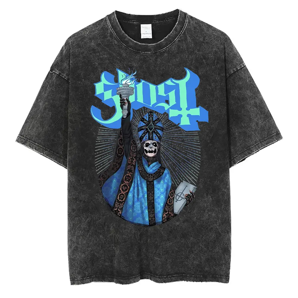 Washed Vintage Gothic Rock Metal Ghost Band Tees