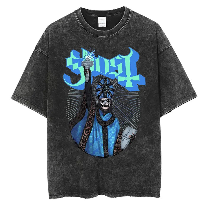 Washed Vintage Gothic Rock Metal Ghost Band Tees