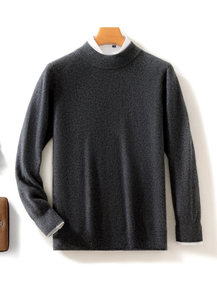 Cashmere Knitted 100% Merino Wool Mock-neck Sweater