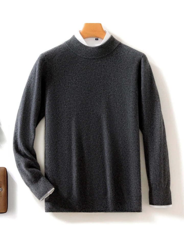 Cashmere Knitted 100% Merino Wool Mock-neck Sweater